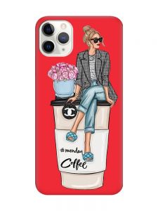 Матовий червоний чохол на iPhone 11 Pro Max (6.5) Дівчина на каві (принт 228)