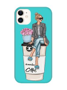 Матовий бірюзовий чохол на Apple iPhone 11 (6.1) Дівчина на каві (принт 228)