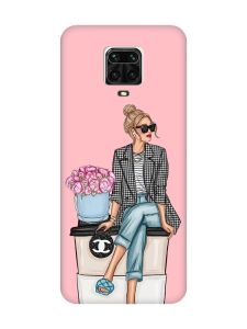 Матовий рожевий чохол на Xiaomi Redmi Note 9 Pro / 9S / 9 Pro Max Дівчина на каві (принт 228)