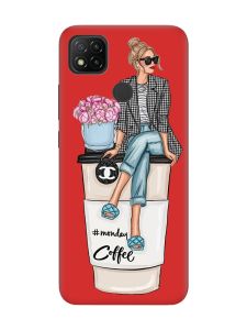 Матовий червоний чохол на Xiaomi Redmi 9C / 10A Дівчина на каві (принт 228)