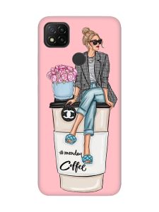 Матовий рожевий чохол на Xiaomi Redmi 9C / 10A Дівчина на каві (принт 228)