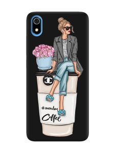 Матовий чорний чохол на Xiaomi Redmi 7A Дівчина на каві (принт 228)