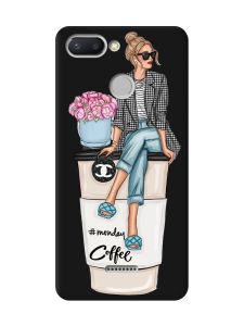 Матовий чорний чохол на Xiaomi Redmi 6 Дівчина на каві (принт 228)