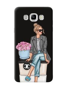 Матовий чорний чохол на Samsung Galaxy J7(2016) J710 Дівчина на каві (принт 228)