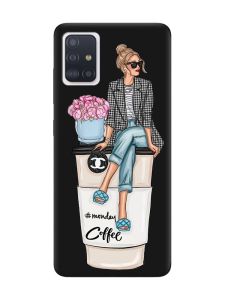 Матовий чорний чохол на Samsung Galaxy A71 / A715 Дівчина на каві (принт 228)