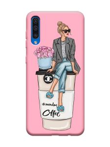 Матовий рожевий чохол на Samsung Galaxy A50 (2019) A505 Дівчина на каві (принт 228)