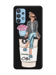 Матовий чорний чохол на Samsung Galaxy A32 Дівчина на каві (принт 228)