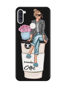 Матовий чорний чохол на Samsung Galaxy A11 Дівчина на каві (принт 228)