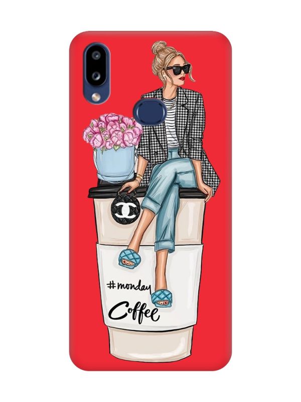 Матовий червоний чохол на Samsung Galaxy A10ѕ A107 Дівчина на каві (принт 228)