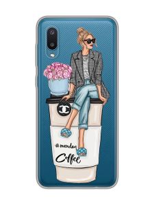 Прозорий чохол на Samsung Galaxy A02/A022 (2021) :: Дівчина на каві (принт 228)