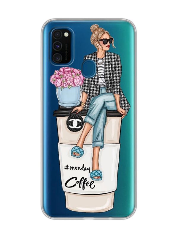 Прозорий чохол на Samsung Galaxy M30s/М21 :: Дівчина на каві (принт 228)