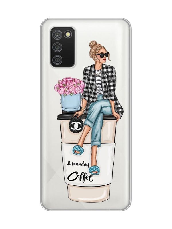 Прозорий чохол для Samsung Galaxy A02s :: Дівчина на каві (принт 228)