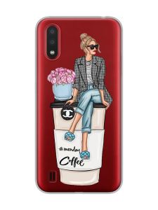 Прозорий чохол для Samsung Galaxy A01 :: Дівчина на каві (принт 228)
