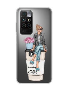 Прозорий чохол для Xiaomi Redmi 10 :: Дівчина на каві (принт 228)