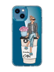 Прозорий чохол для iPhone 13 mini :: Дівчина на каві (принт 228)