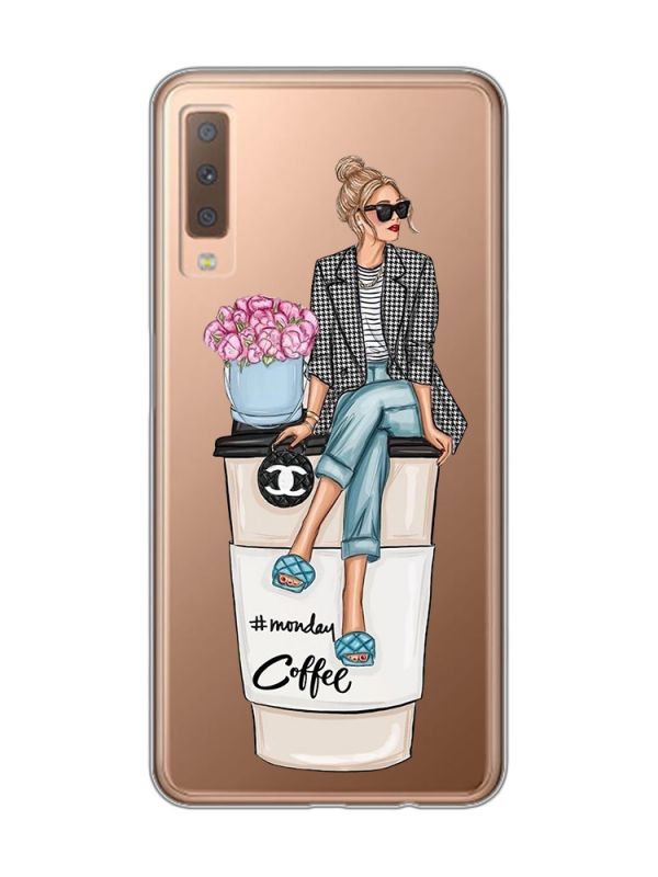 Прозорий чохол на Samsung Galaxy A7(2018) A750 :: Дівчина на каві (принт 228)