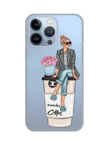 Прозорий чохол на Apple iPhone 13 Pro :: Дівчина на каві (принт 228)