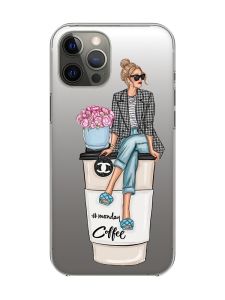 Прозорий чохол на iPhone 12 Pro Max :: Дівчина на каві (принт 228)