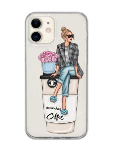 Прозорий чохол на iPhone 12 mini :: Дівчина на каві (принт 228)