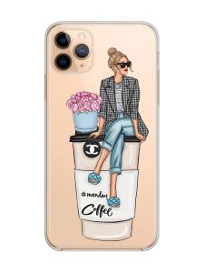 Прозорий чохол на iPhone 11 Pro Max (6,5) :: Дівчина на каві (принт 228)