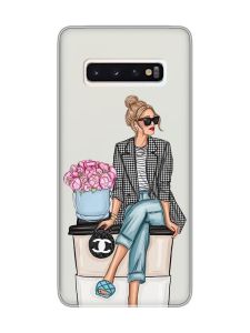 Прозорий чохол на Samsung Galaxy S10 :: Дівчина на каві (принт 228)