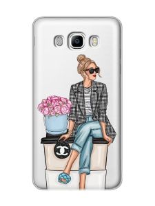 Прозорий чохол на SAMSUNG Galaxy J7(2016) J710 :: Дівчина на каві (принт 228)