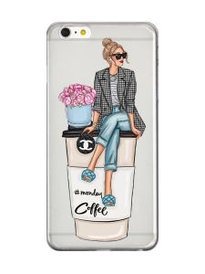 Прозорий чохол на iPhone 6+/6 Plus :: Дівчина на каві (принт 228)
