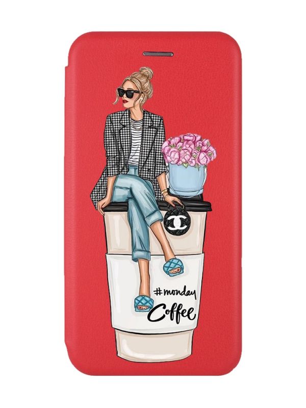Чохол-книжка з малюнком для Samsung Galaxy A32 Червоний :: Дівчина на каві (принт 228)