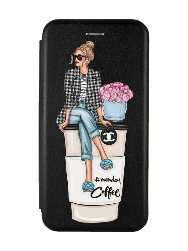 Чохол-книжка з малюнком для Samsung Galaxy A50 (2019) A505/A30s Чорний :: Дівчина на каві (принт 228)