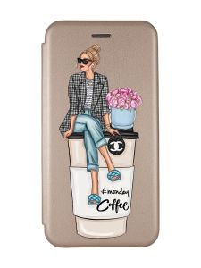 Чохол-книжка з малюнком для Xiaomi Redmi A1 Золотий :: Дівчина на каві (принт 228)