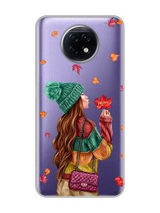 Прозорий чохол на Xiaomi Redmi Note 9T/Redmi Note 9 5G :: Дівчина з листям (принт 221)