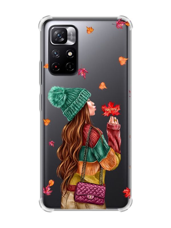 Чохол з потовщеними кутами на Xiaomi Redmi Note 11 5G :: Дівчина з листям (принт 221)