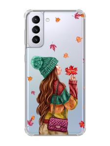 Чохол з потовщеними кутами на Samsung Galaxy S21 Plus :: Дівчина з листям (принт 221)