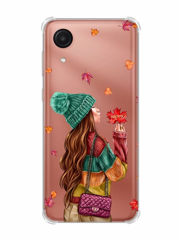 Чохол з потовщеними кутами на Samsung Galaxy A03 Core/A032 :: Дівчина з листям (принт 221)