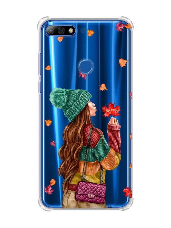 Чохол з потовщеними кутами на Huawei Y7 2018/Y7 Prime 2018 :: Дівчина з листям (принт 221)