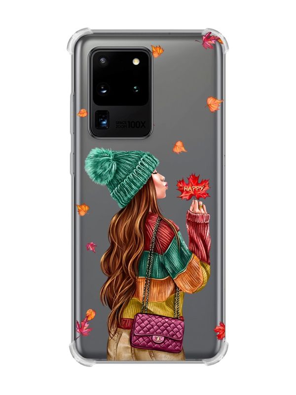 Чохол з потовщеними кутами на Samsung Galaxy S20 Ultra :: Дівчина з листям (принт 221)