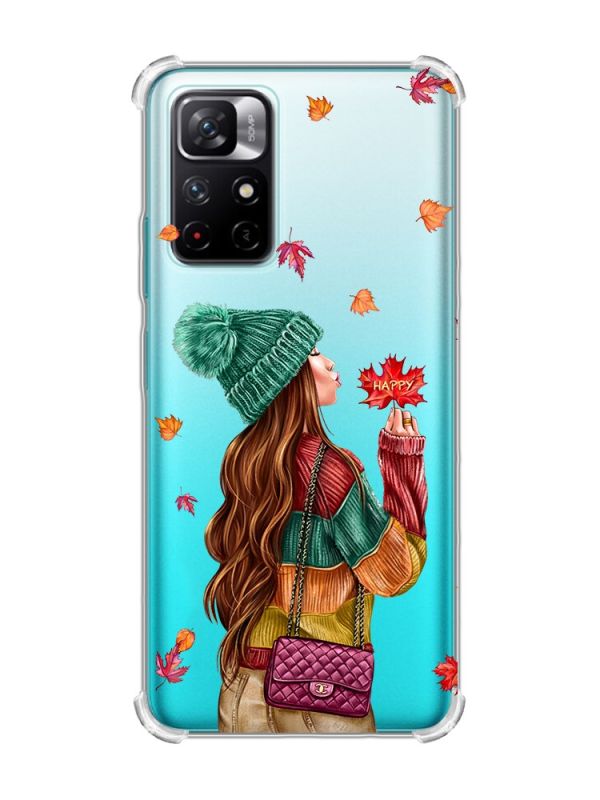 Чохол з потовщеними кутами на Xiaomi Redmi Note 11 4G :: Дівчина з листям (принт 221)