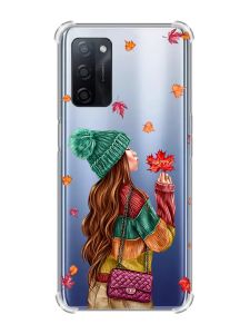 Чохол з потовщеними кутами на Oppo A55 :: Дівчина з листям (принт 221)