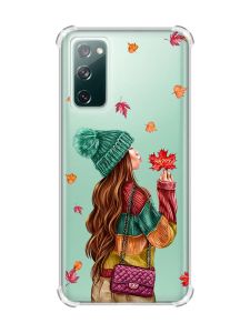 Прозорий чохол з потовщеними кутками на Galaxy S20 FE :: Дівчина з листям (принт 221)