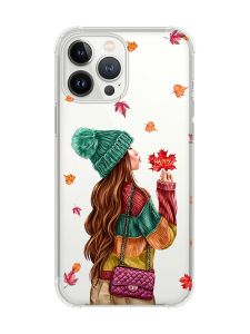Чохол із потовщеними кутами на iPhone 14 Pro :: Дівчина з листям (принт 221)