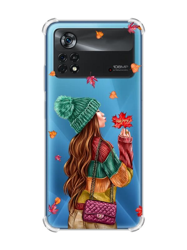 Чохол з потовщеними кутами на Xiaomi Poco X4 Pro 5G :: Дівчина з листям (принт 221)