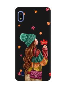 Матовий чорний чохол на Samsung Galaxy A10 (2019) A105 :: Дівчина з листям (принт 221)