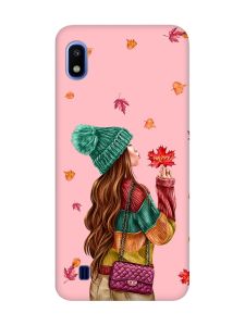 Матовий рожевий чохол на Samsung Galaxy A10 (2019) A105 :: Дівчина з листям (принт 221)