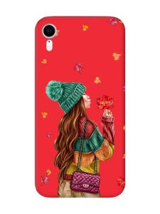 Матовий червоний чохол на Apple iPhone XR :: Дівчина з листям (принт 221)