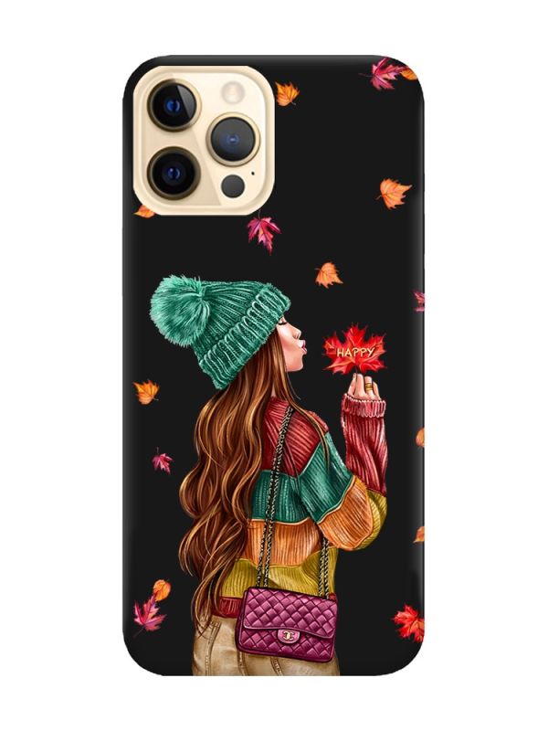 Матовий чорний чохол на Apple iPhone 12 Pro Max :: Дівчина з листям (принт 221)