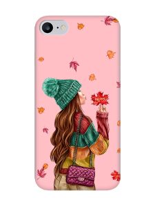 Матовий рожевий чохол на iPhone 7 / 8 :: Дівчина з листям (принт 221)