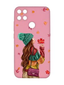 Матовий рожевий чохол на Xiaomi Redmi 10C :: Дівчина з листям (принт 221)