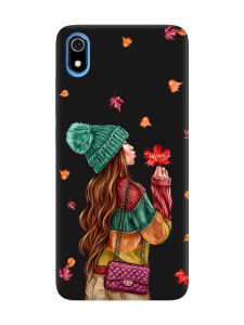 Матовий чорний чохол на Xiaomi Redmi 7A :: Дівчина з листям (принт 221)