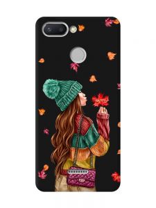 Матовий чорний чохол на Xiaomi Redmi 6 :: Дівчина з листям (принт 221)