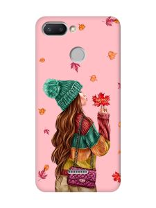 Матовий рожевий чохол на Xiaomi Redmi 6 :: Дівчина з листям (принт 221)